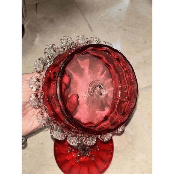 Hand Blown Vintage Cranberry Glass With Lid Glass 7” - Picture 6 of 8